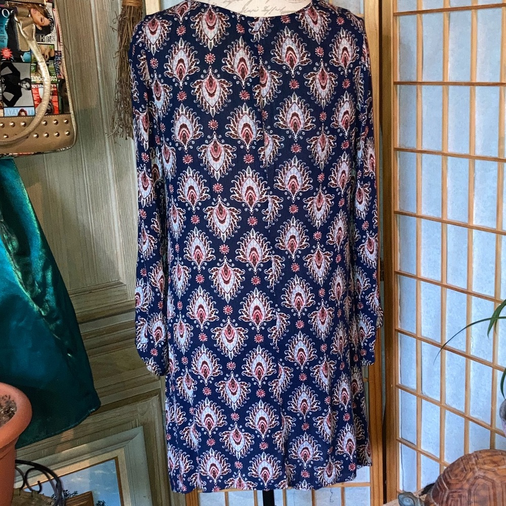 Boho Hippie Paisley Feather Motif Rayon Long Sleeve Dress by Mossimo - Picture 4 of 8